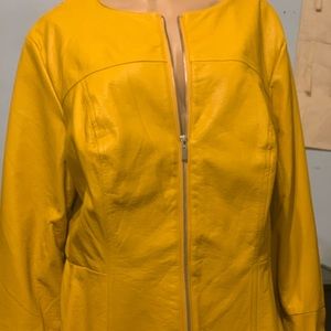 Collarless Faux Leather Jacket